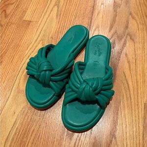 Green Knotted Slide Sandals